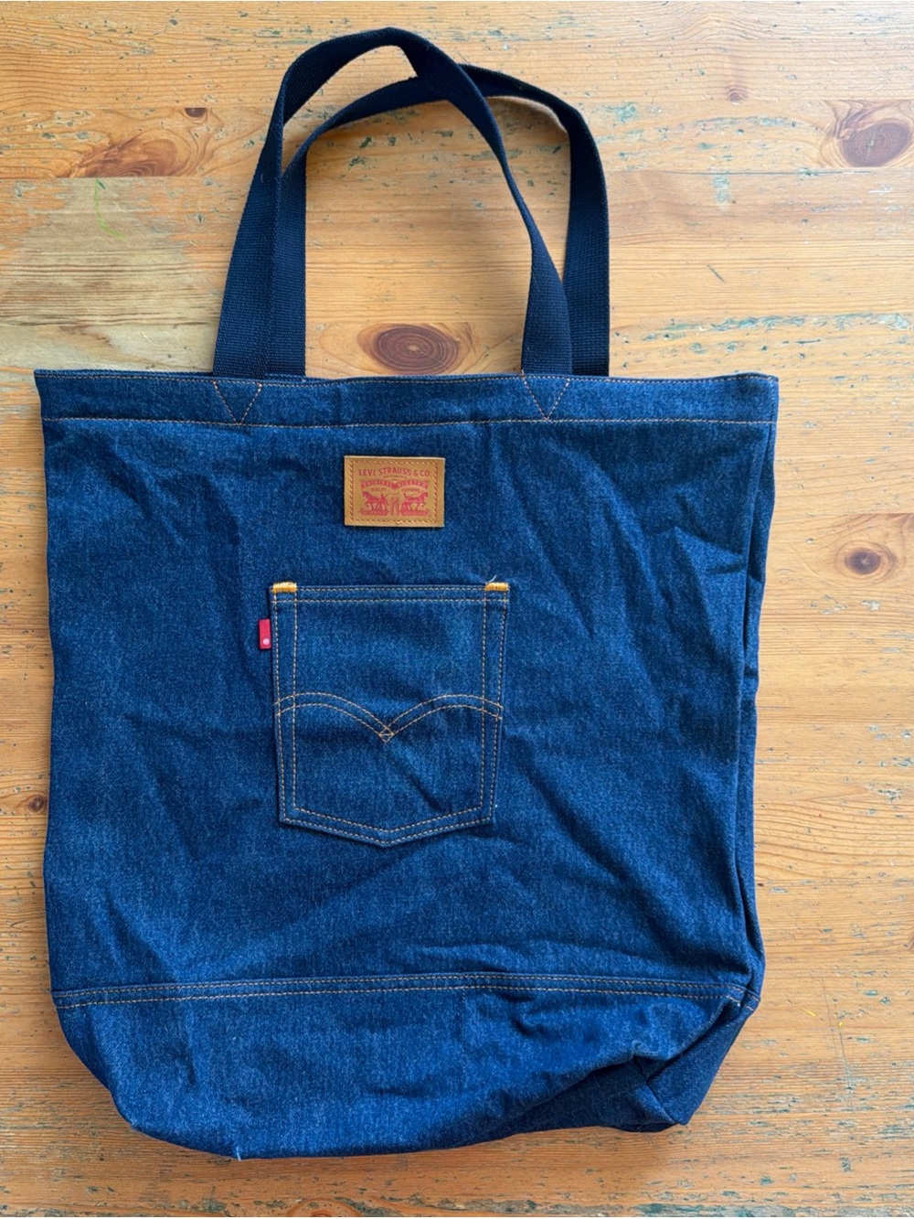 Levi's Dark Blue Denim Tote Bag with Black Straps